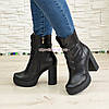 Черевики шкіряні на високому стійкому каблуці, колір чорний, фото 3