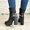 Черевики шкіряні на високому стійкому каблуці, колір чорний, фото 2