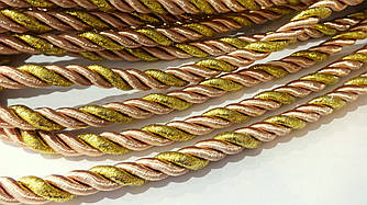 Шнур меблевий 10 мм персик/золото люрекс