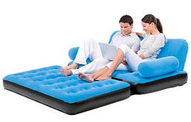 Надувний диван-трансформер 5 в 1 BestWay 67356 Блакитний Comfort (Air-O-Space) (188x152x64) + насос 220V. Велюр.