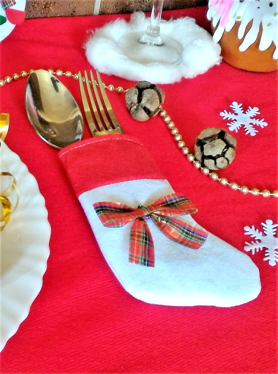 Чобіт новорічний для столового приладдя білий, фото 1