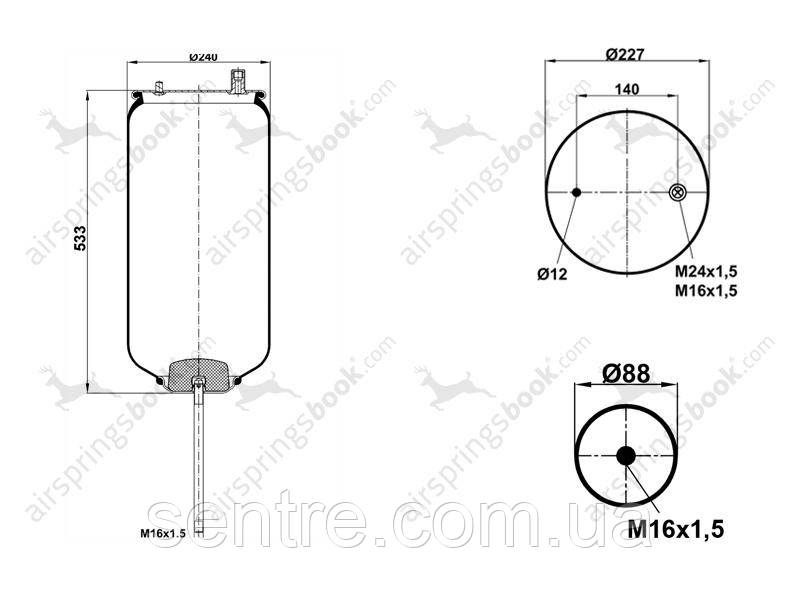 Пневмоподушка 4915NP03 Renault RVI 5001855856, ABM 237 27 F, 34915P, ST4915-3S