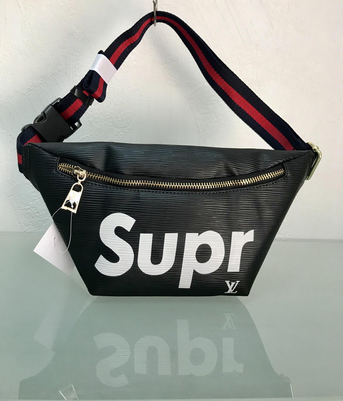 Сумка поясна через плече Supreme чоловіча жіноча чорна  Сумка на пояс Бананка Суприм ТОП якості