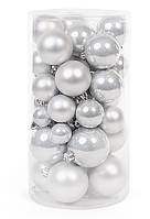 Набір ялинкових кульок, колір: срібло перламутр 40 шт (6 см, 5 см, 4 см, 3 см)