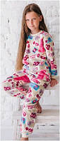 Пижама детская для девочки хлопок флис теплая плюшевая махровая зимняя Wiktoria W 558 розовая