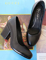 Nona! женские качественные классические туфли черная кожа взуття на каблуке 7,5 см