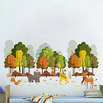Наклейка на стіну, вінілові наклейки мультфільм "звіри в осінньому лісі" 35 см*70 см (лист30*90см), фото 2