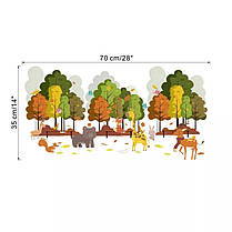 Наклейка на стіну, вінілові наклейки мультфільм "звіри в осінньому лісі" 35 см*70 см (лист30*90см), фото 3