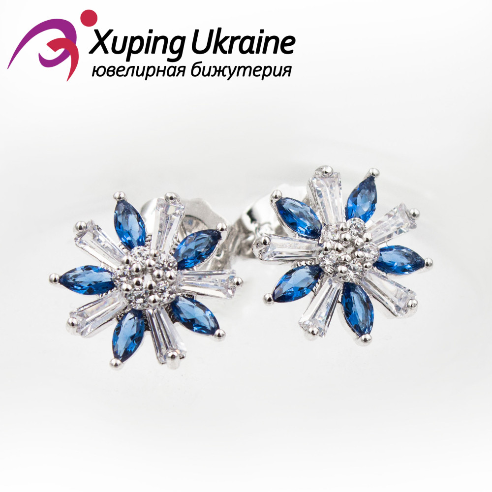 Сережки-гвоздики Xuping родиум 1,3 см синій 824886(2)
