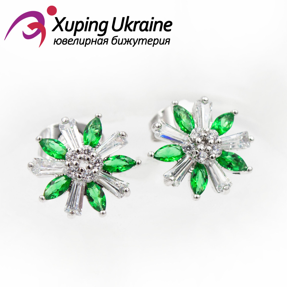 Сережки-цвяшки Xuping родіум 1,3 см зелений 824886(4)