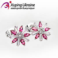 Серьги-гвоздики Xuping родиум 1,3 см розовый 824886(5)