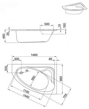 Ванна акрилова Aquaform Helos Comfort 148х98х42 асиметрична, фото 2