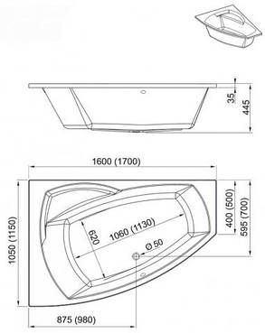 Ванна акрилова Aquaform Senso 170х115х42 асиметрична, фото 2
