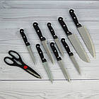 Набір кухонних ножів на підставці з вбудованою точилкою з ножицями, фото 4