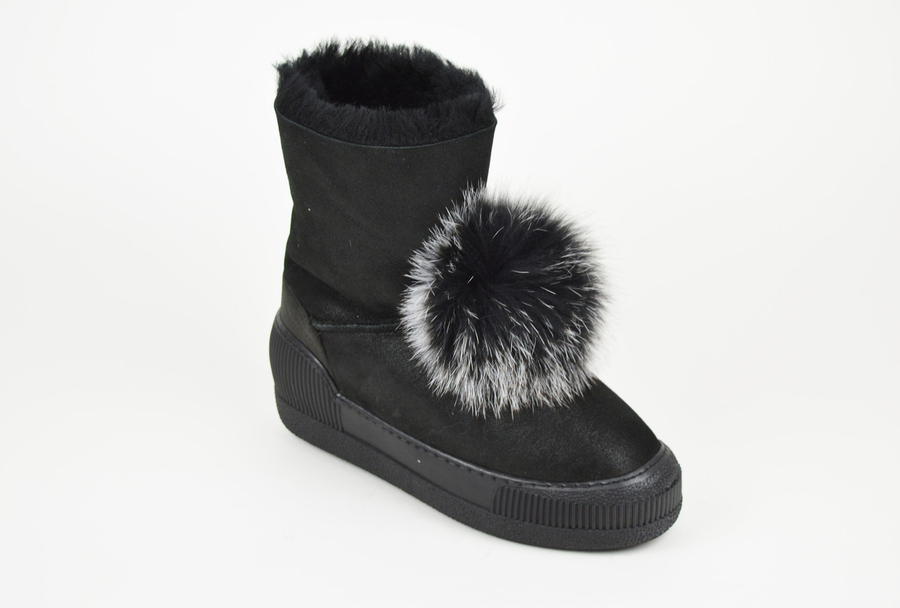 Уги бон-бон чорнобурка Aquamarine 19055 37 нубук чорні