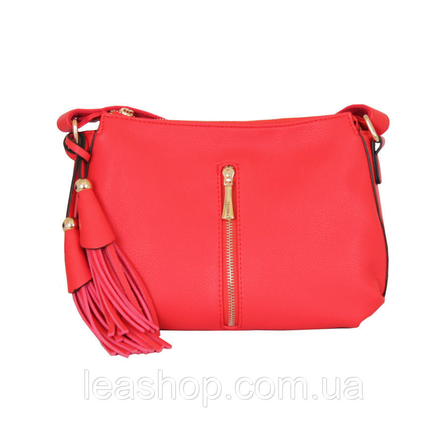 Сумка червона зі знімний брелоком у вигляді пензликів, фото 1