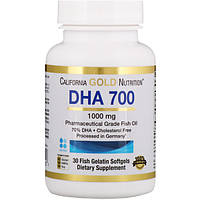 Омега-3 DHA 700, 1000 мг, 30 капс 70% DHA  для мозку, зору, пам'яті California Gold Nutrition (USA)