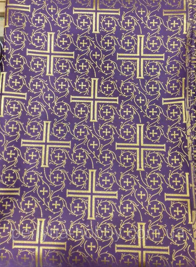 Тканина церковна "Хрест візантійський" Комби  фіолетова  1,65м Ткань церковная