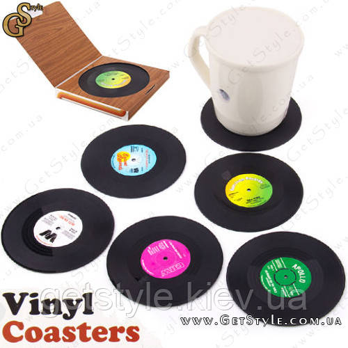 Підставки під кухлі та келихи як грампластик — "Vinyl Coasters" — 6 шт.