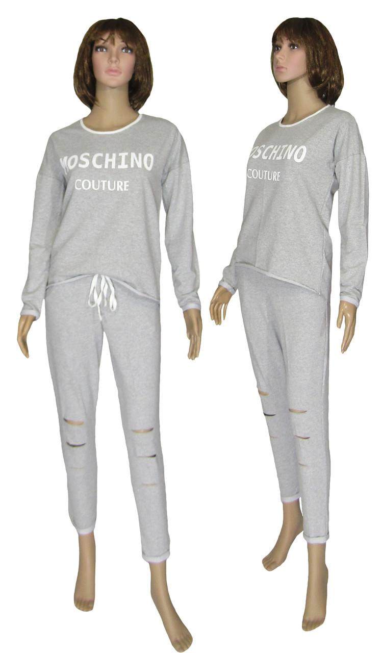 Костюм женский спортивный 18095 Moschino Осень Grey, кофта и штаны, двухнитка 42-44 - фото 1 - id-p777407492