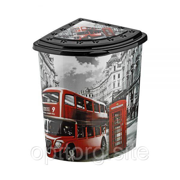 Кошик для білизни кутовий 53 л з малюнком і кришкою Elif Plastik 338