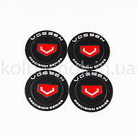 Наклейки для колпачков на диски Vossen черные красный лого (45мм)
