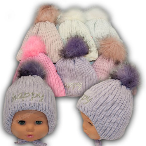 ОПТ Шапка для дівчинки з помпоном, 38-40 (5 шт./набір), фото 1
