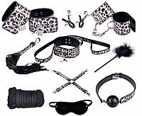 БДСМ набор для ролевых садо-мазо игр фетиш 10 предметов Леопардовый