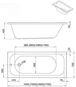 Ванна акрилова прямокутна Aquaform Filon 160х70х43, фото 2