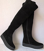 Зимові чорні жіночі замшеві шикарні ботфорти Lion на змійці європейка 37 розм