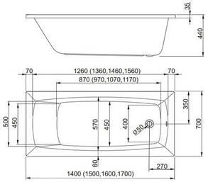 Ванна акрилова прямокутна Aquaform Arcline 170х70х42, фото 2