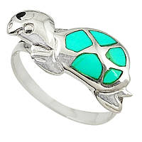 Яскравий персень із натуральною природною бірюзою "Черепашка", розмір 17,5