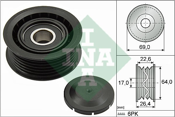 Ролик приводного ремня (паразитный, INA 532 0160 10, 26.4x69-6PK, 2.5-3.6) Audi(Ауди) A(А)8 D(Д)2/3/4 - фото 1 - id-p779026162