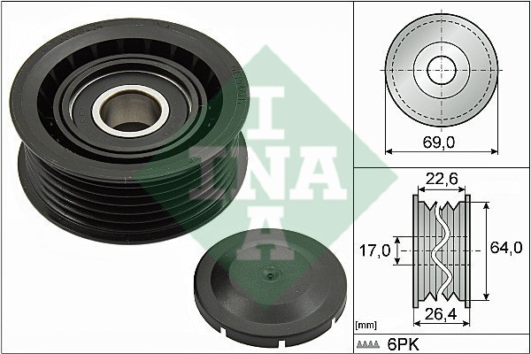 Ролик приводного ремня (паразитный, INA 532 0160 10, 26.4x69-6PK, 2.5-3.6) Mercedes-Benz(Мерседес-Бенц) - фото 1 - id-p779044139