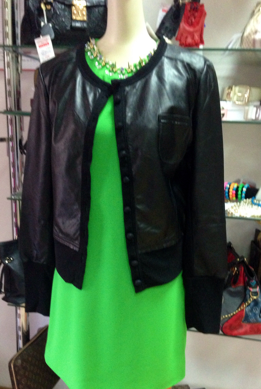 Куртка піджак шкіряна натуральна жіноча тонка на ґудзиках чорна, фото 1