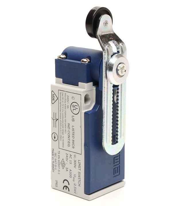 Вимикач кінцевий з пласт. консоллю і пласт. роликом d=18mm з корот. изогн. важе. з можл. регул. (1НО+1НЗ), фото 1