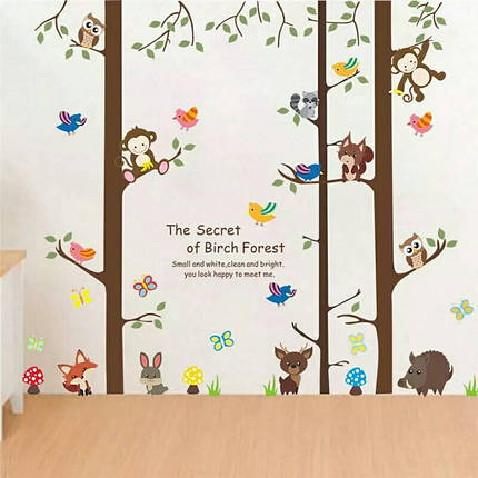 Декоративні наклейки для дитячого садка, в дитячу на шафу "секрет березового лісу" 153см*2м39см (лист60*90см), фото 2