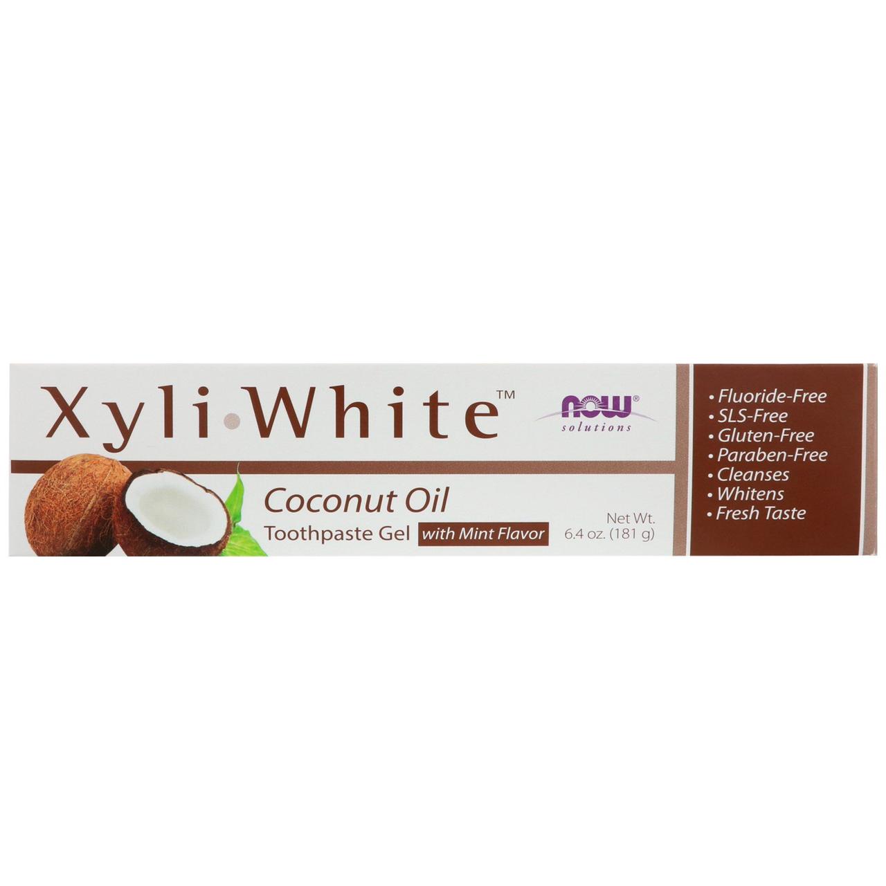 Зубна паста - гель, кокосове масло зі смаком м'яти, 181 г Now Foods, Solutions, XyliWhite