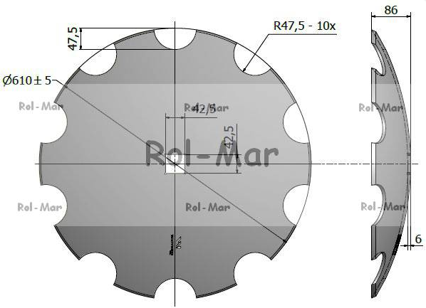 Диск борони дисковий Ф610 мм отвір 40х40 5197610/42