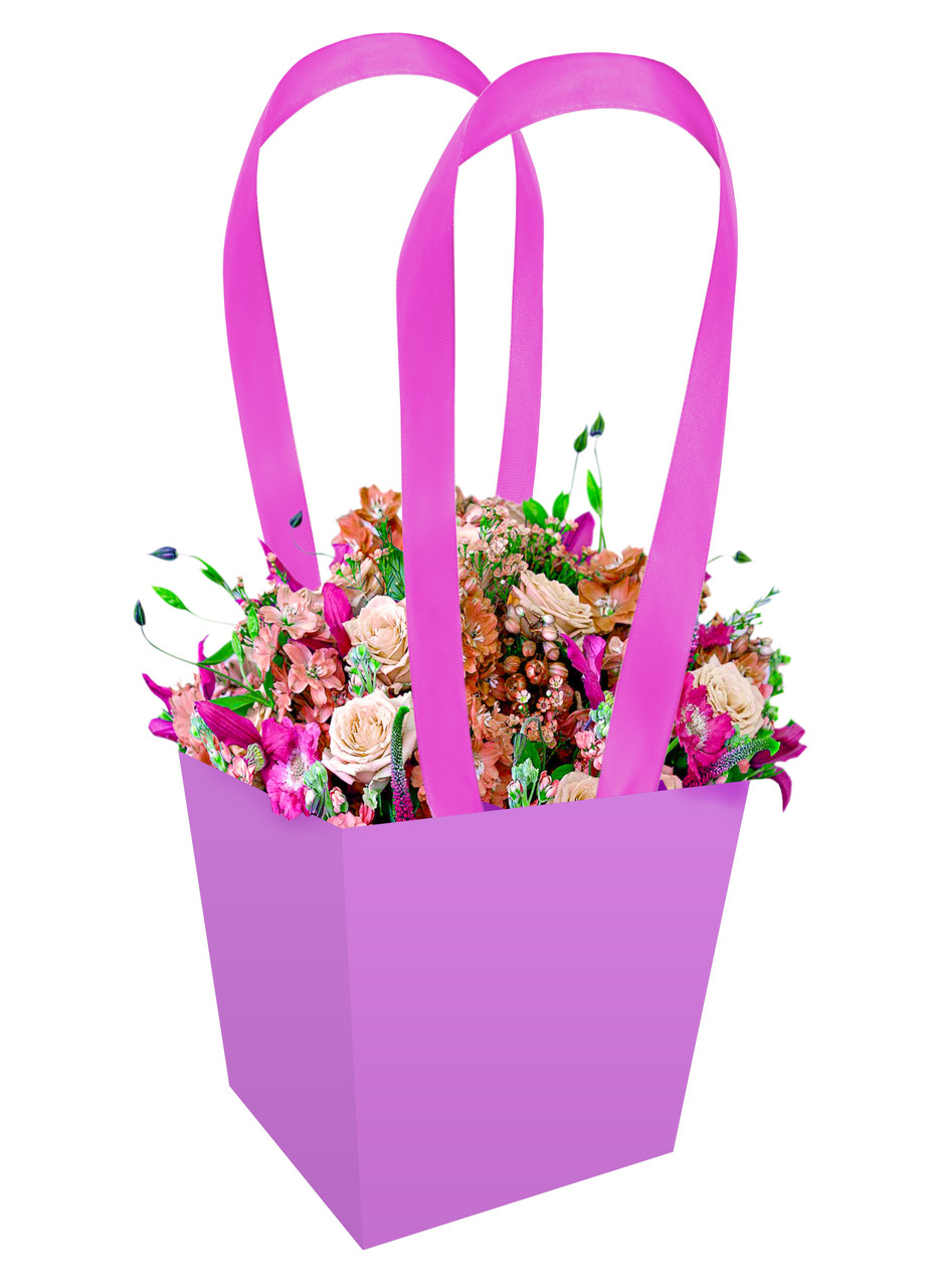 Паперова сумка-трапеція для квітів бузкова, фото 1