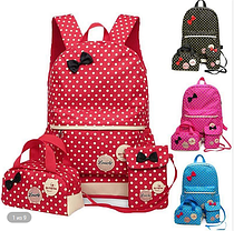 Шкільний набір у горошок із бантиком, Рюкзак, сумка, пенал, фото 3