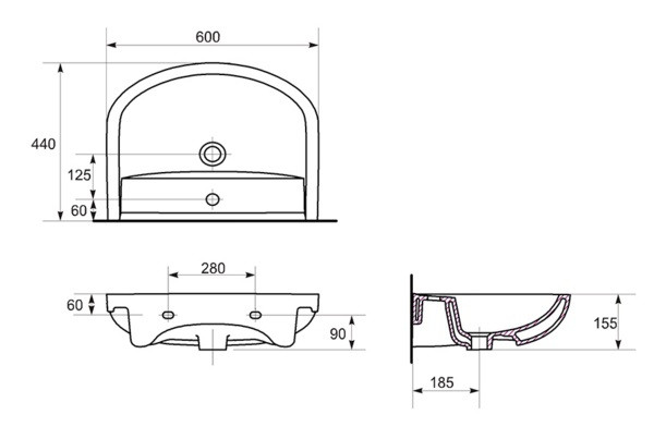 Тумба для ванной комнаты КВАДРО 60 c умывальником АРТЕКО 60 - фото 3 - id-p779385896