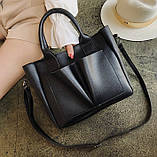 Жіноча сумка велика чорна з екошкіри, фото 5