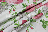 Тканина бавовняна "Букети троянд" рожевого і коралового кольору фон айворі №1212, фото 2