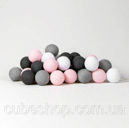 Тайська LED-гірлянда "Pink-grey" (35 кульок) від USB