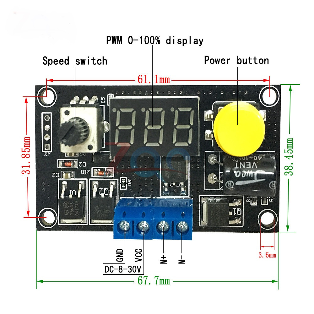 ШІМ-регулятор швидкості обертання двигуна DC 6-30V MAX 8A 16КГц PWM ДИММЕР