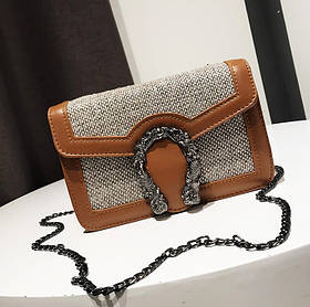 Маленька жіноча сумочка з екошкіри на ланцюжку коричнева, товар з дефектом