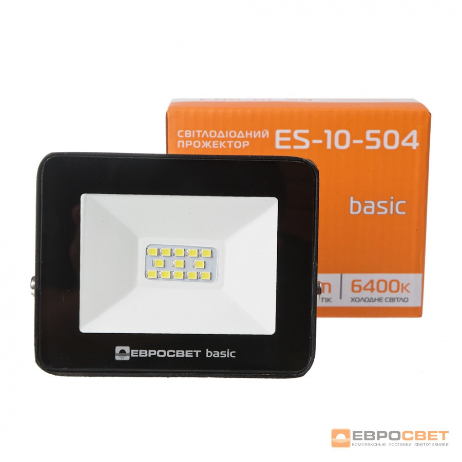 Прожектор світлодіодний ЕВРОСВЕТ 10W BASIC 550Лм 6400К ES-10-504