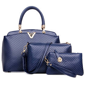 Жіноча сумка набір 3в1 синій з якісної екошкіра, товар з дефектом