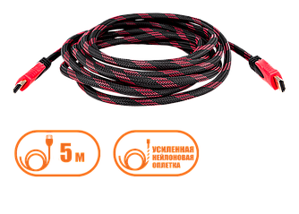 Кабель HDMI - HDMI 1080p позолочений посилений в обмотці 5 метрів